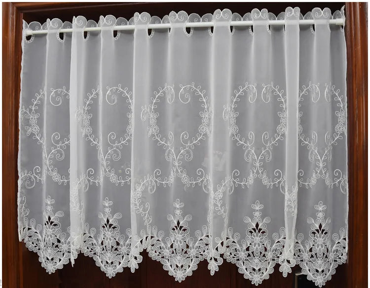rideau blanc brodé fleurs transparent classique ruban décoratif polyester plissé fenêtre maison