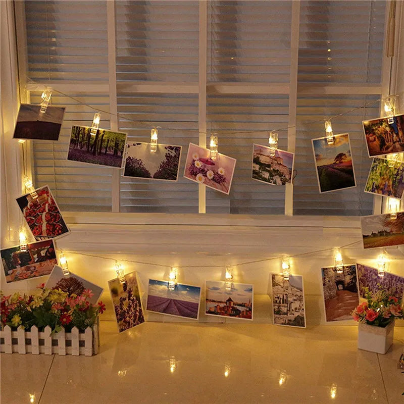 guirlande lumineuse led transparent clips photo moderne décoration intérieure chambre salon