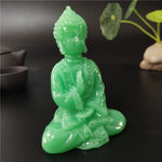 statue bouddha vert clair relief sculpté artisanal traditionnel décoration intérieure glow