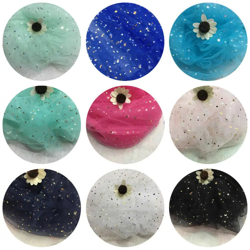 tulle étoiles dorées bleu rose vert jaune violet noir blanc festif 150x100cm