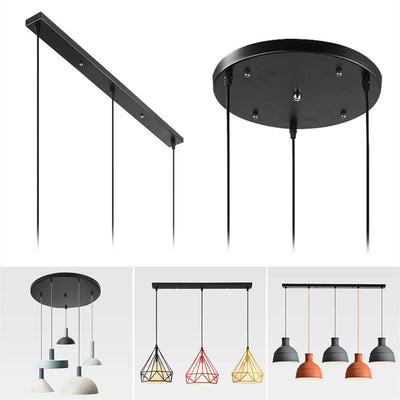 Base de lampe suspendue 3 têtes en fer noir et blanc vue de dessus