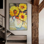 tableau abstrait peinture l'huile tournesol fleur moderne impressionniste toile sans cadre vertical salonDecoration Jaune