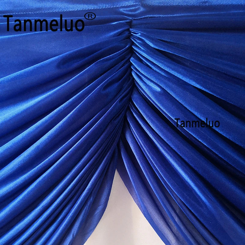 rideau moderne élégant bleu roi blanc satiné transparent événement mariage festivité
