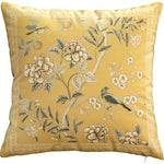 coussin décoratif motif oiseaux fleurs traditionnel tissu velours couleur beige opacité 45x45cm usage lit