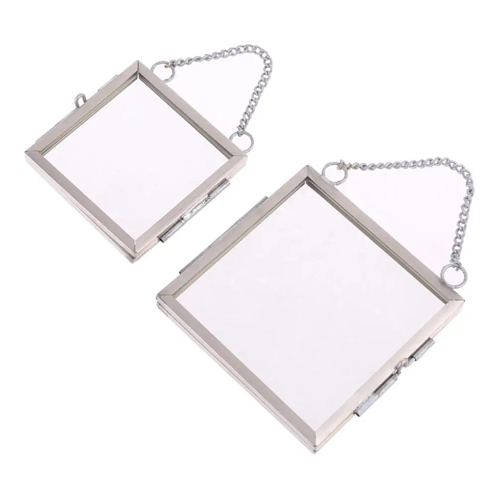 cadre photo suspendu vintage industriel verre transparent chaîne métal doré bronze DIY decoration