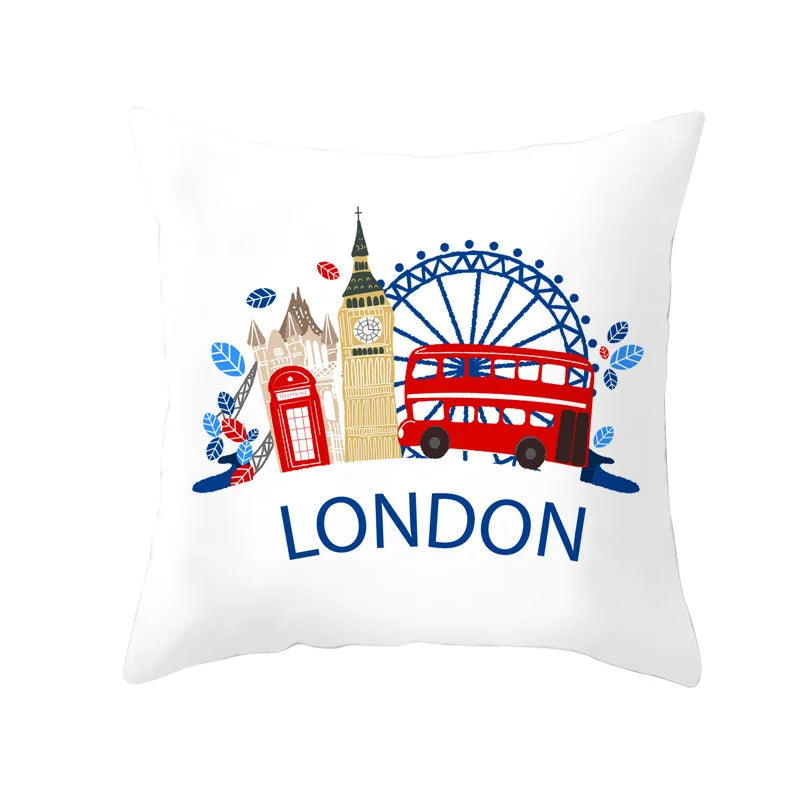 taies d'oreiller décoratives londonien motif big ben polyester respectueux environnement cartoon bleu rouge blanc
