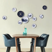 plaques murales vintage motifs maritime assiettes décoratives bleu marine illustrations vieillies
