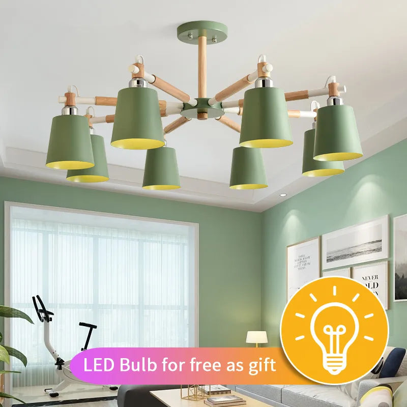 lampe suspendue moderne vert gris conique bois led encastrée