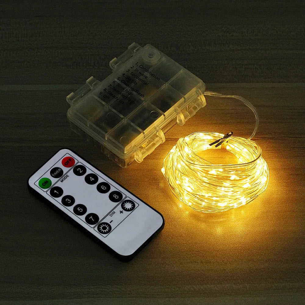 guirlande lumineuse led 5m 10m 20m blanc chaud télécommande modes festive moderne