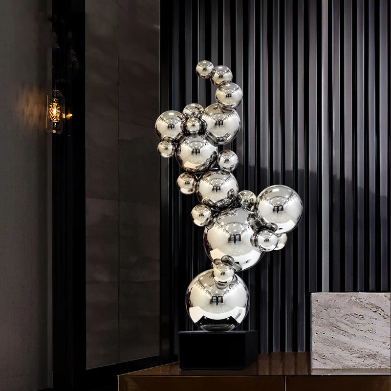 sculpture abstraite moderne sphères métal or rose arc ciel gris argenté contemporaine
