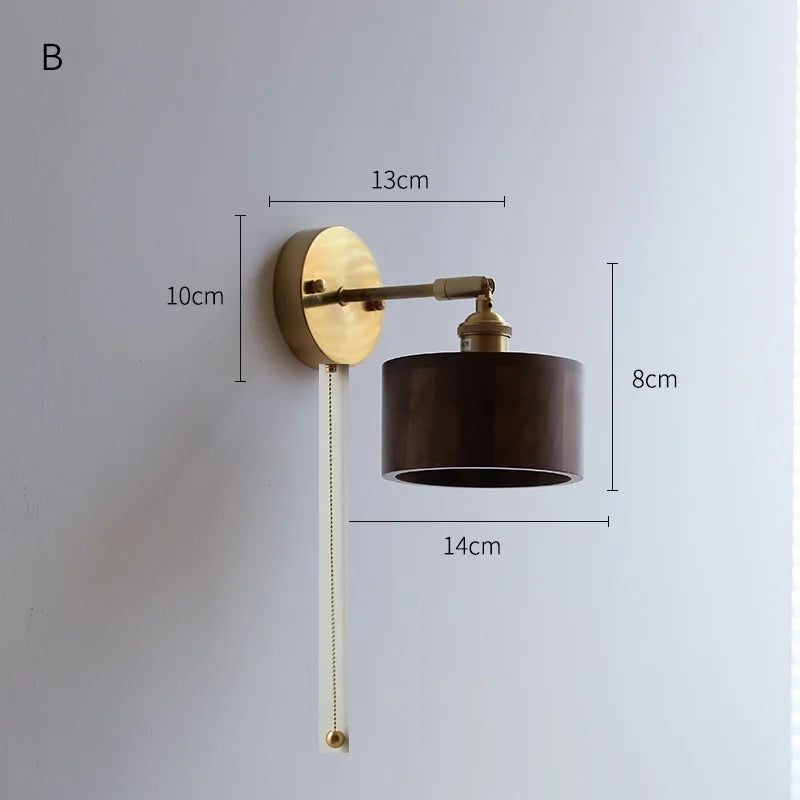 lampe murale industrielle moderne or marron foncé conique réglable bois ampoule led fixée sans