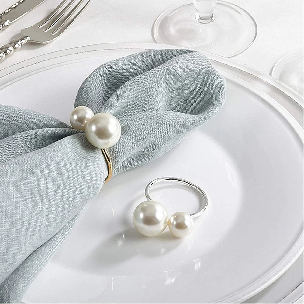 Lot de 6 ronds de serviette en alliage avec perles pour mariage