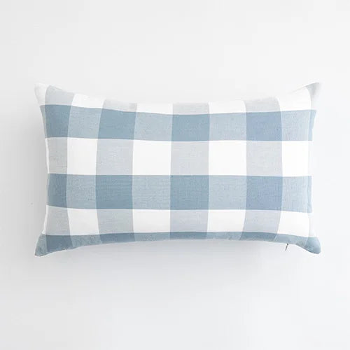 housse coussin polyester bleu clair rayures carreaux moderne décoration maison lit chaise canapé