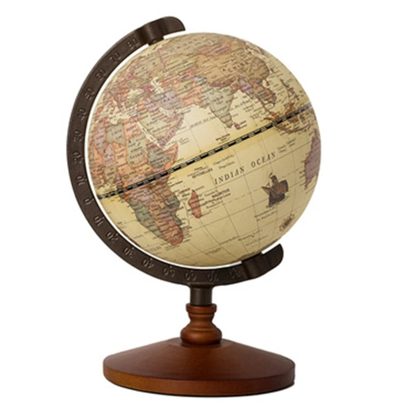 globe terrestre vintage cartographie détaillée support bois décoration maison éducation scolaires élèves