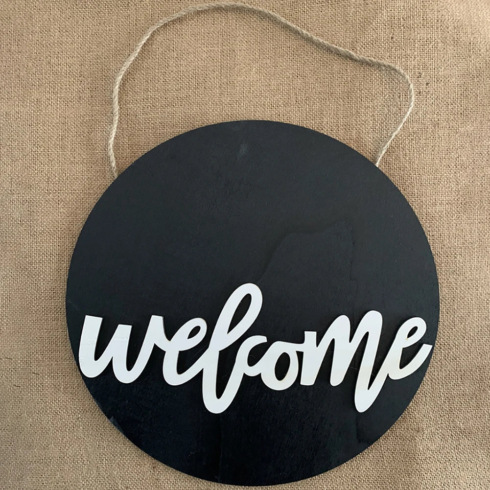 décoration intérieure panneau bienvenue hello lettres 3d bois noir blanc minimaliste cordelette porte rond