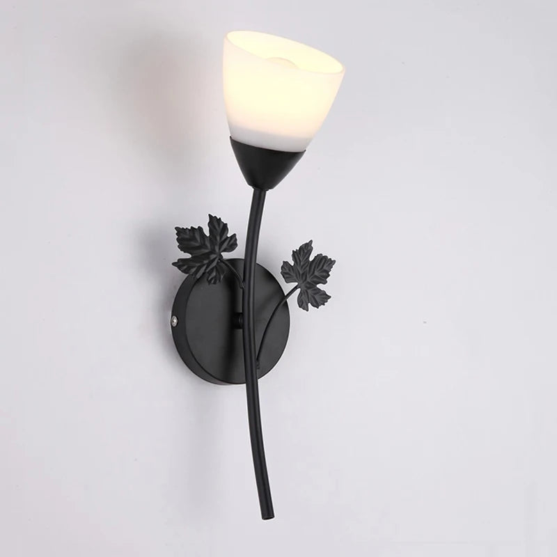 lampe murale deux têtes or feuilles décoratives abat jour opaque cuisine chambre coucher entrée