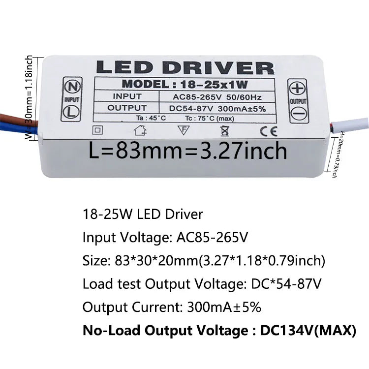 pilote led 300ma 120v 240v 3w 5w 7w 12w 18w 25w 36w alimentation ac90v