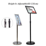 support publicitaire ajustable or argent noir hauteur réglable clips base ronde a3 a4 a2