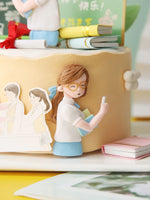 décoration anniversaire gâteau thème école personnages enseignants livres tableau noir