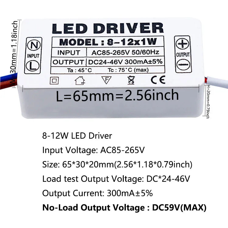 pilote led 300ma 120v 240v 3w 5w 7w 12w 18w 25w 36w alimentation ac90v