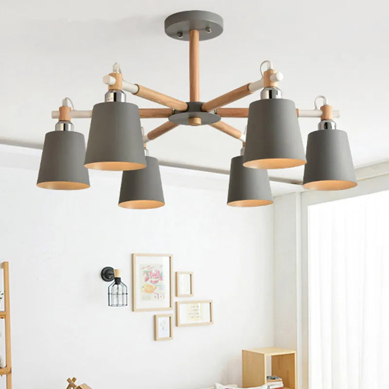 lampe suspendue moderne vert gris conique bois led encastrée