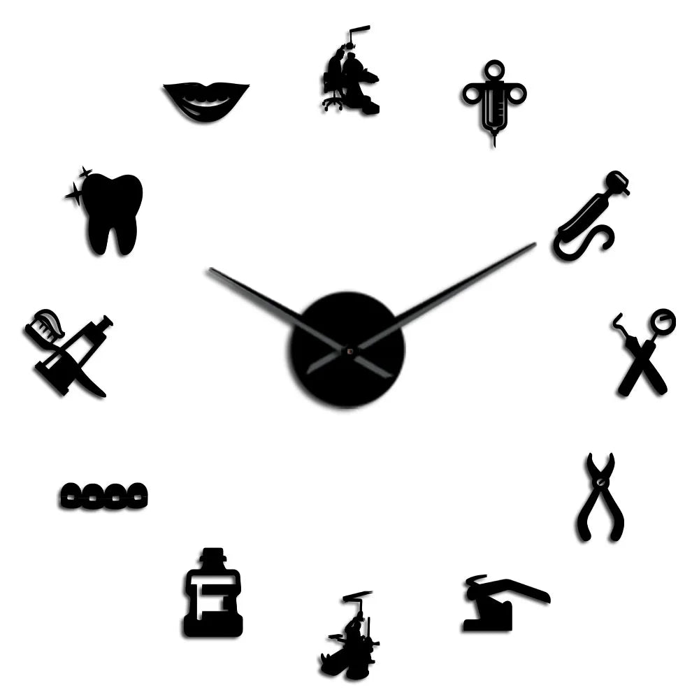 horloge murale moderne argent noir doré lumineuse icônes médicales adhésive grande salle manger chambre
