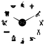 horloge murale moderne argent noir doré lumineuse icônes médicales adhésive grande salle manger chambre