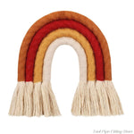 décoration murale arc ciel tissé franges boho chic marron beige bleu marine rose clair