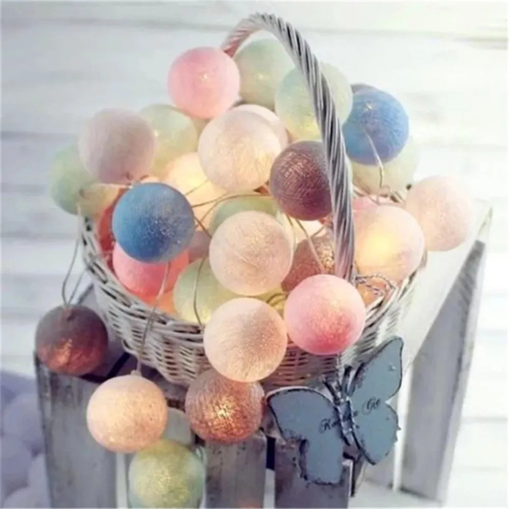 guirlande lumineuse led coton texturé moderne rose blanc bleu vert violet halloween noël chambre