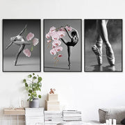 toiles imprimées danseuses ballerines fleurs orchidées modernes noires blanches roses