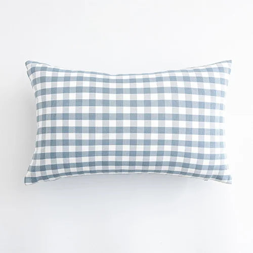 housse coussin polyester bleu clair rayures carreaux moderne décoration maison lit chaise canapé