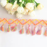 ruban pompons boho chic orange rose bleu noir blanc rouge diamants géométriques 100 polyester
