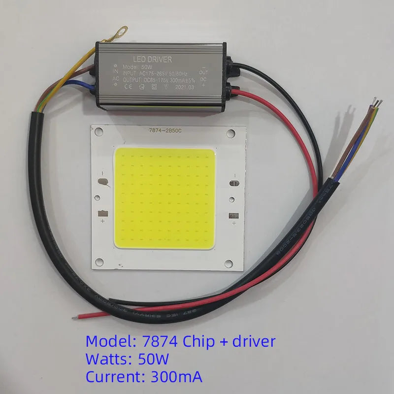puce led cob 50w driver câbles lampadaire extérieur blanc jaune électronique