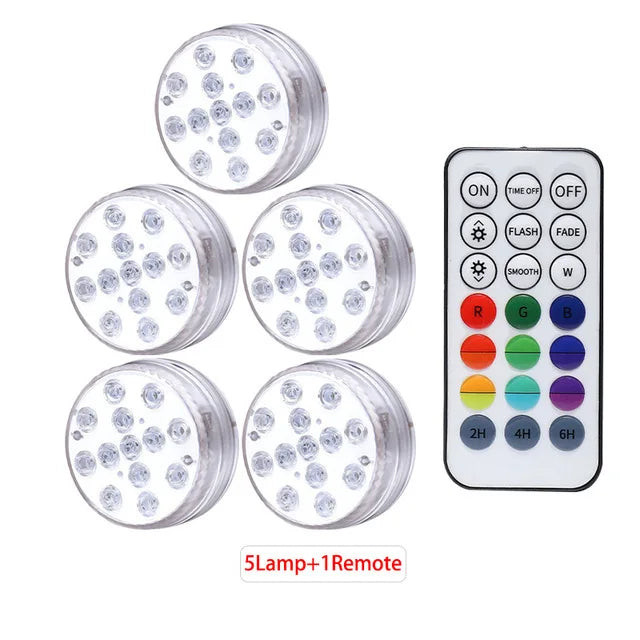 lampe led submersible ip68 13 diodes ronde transparente moderne aimant tasse succion piscine étang