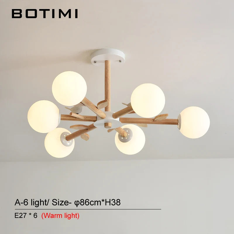 lampe suspendue moderne blanc bois boules translucides branches led chambre salle manger
