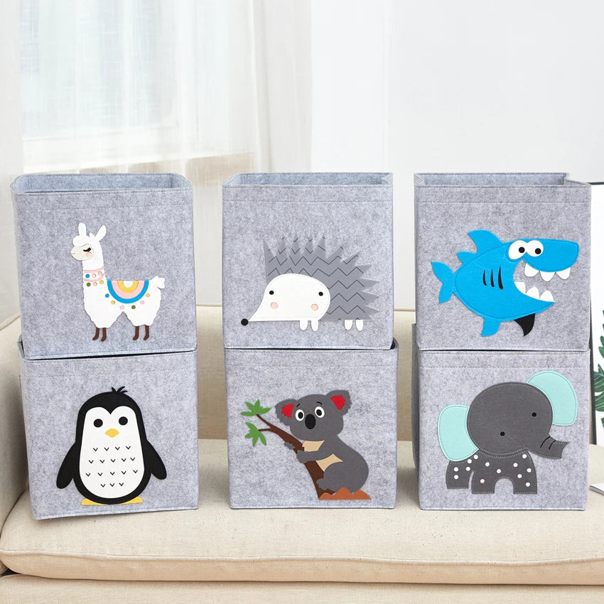 boîtes rangement enfant animaux imprimés moderne pliables poignées gris clair capacité importante respectueux environnement