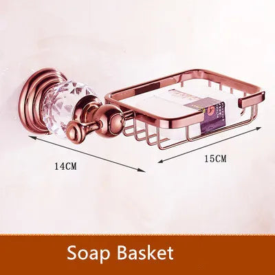 accessoires salle bain or rose élégants cristaux luxueux porte serviettes savon papier toilette vintage