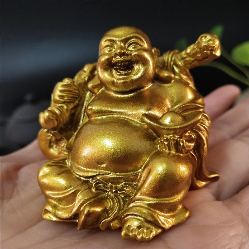 statue bouddha dorée artisanale feng shui decoration jardin maison porte bonheur matieres salopes echangisme