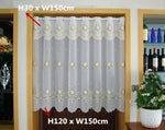 rideau blanc brodé fleurs or transparent classique fenêtre H30 W150 H90 W150 H75 W150