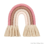 décoration murale arc ciel tissé franges boho chic marron beige bleu marine rose clair