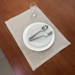 serviettes table coton lin beige blanc bordure brodée classique rustique set tailles