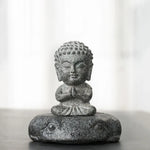 statue bouddha pierre naturelle sculpture main gris noir texture zen 8cm hauteur 4cm largeur