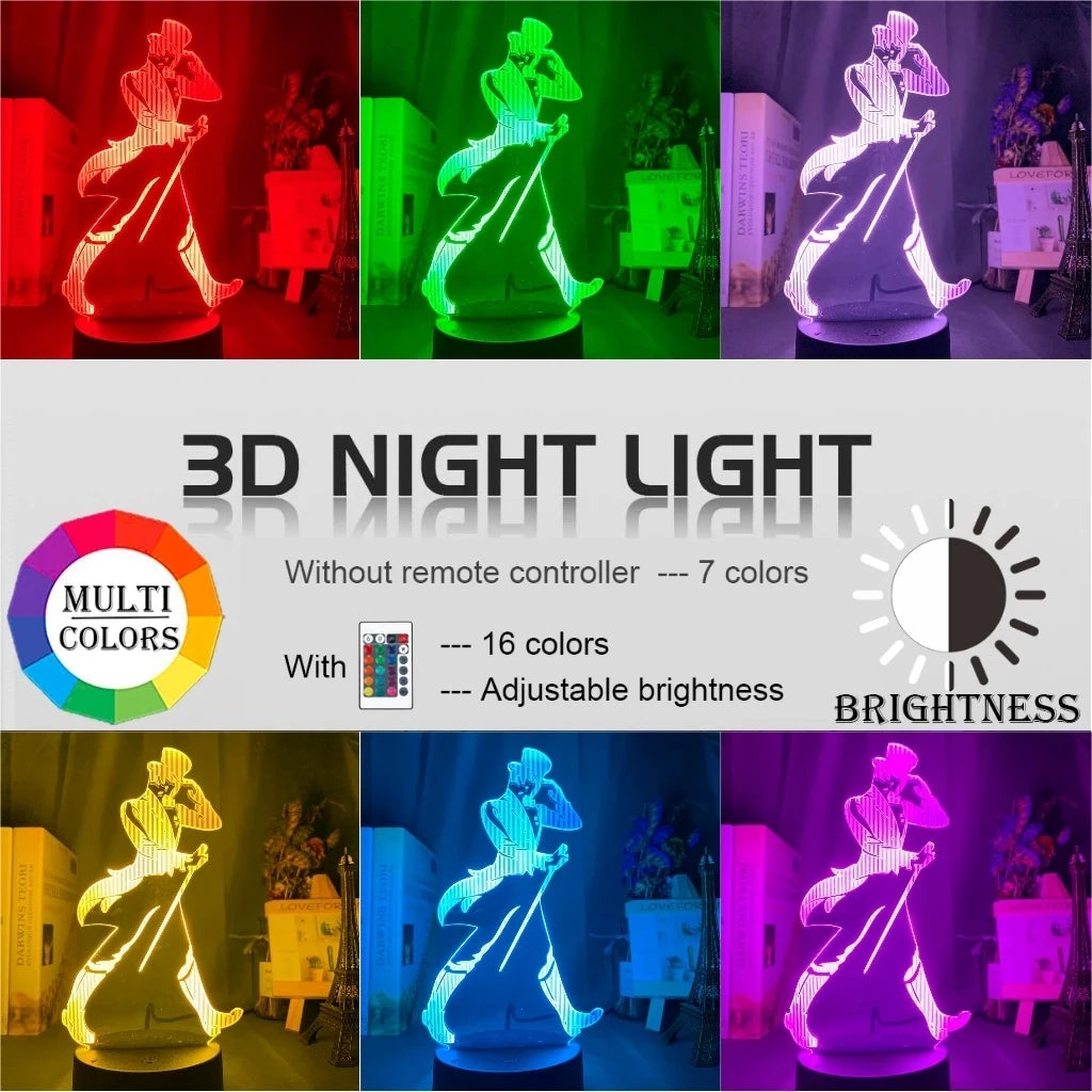 lampe nuit 3d led personnages stylisés or violet bleu vert rouge Jaune Blanc télécommande