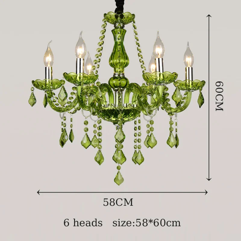 lustre cristal vert transparent classique 58x60cm têtes echangement e14
