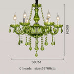 lustre cristal vert transparent classique 58x60cm têtes echangement e14