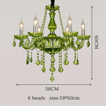 lustre cristal vert transparent classique 58x60cm têtes echangement e14
