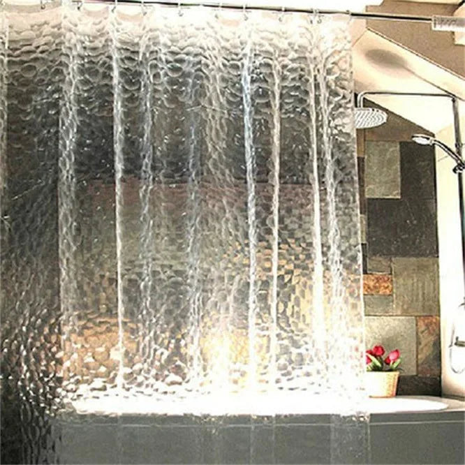 rideau douche moderne hexagones transparent bleu clair douche salle bain étanche PEVA