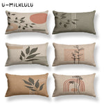 housse coussin motif feuilles moderne 30x50cm beige gris marronclair rosepâle