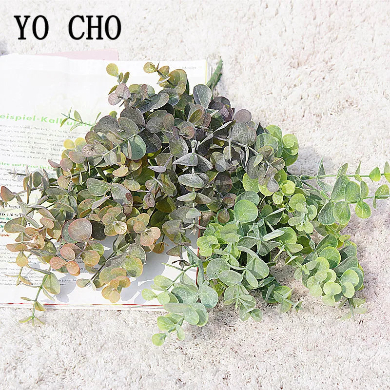 Bouquet artificiel feuilles rondes vert gris décoration intérieure salon jardin naturel rustique decoration cadeau