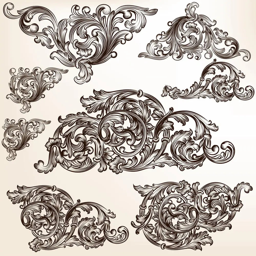 timbres vintage baroques motifs floraux ornements feuilles fleurs marron clair décoration artisanale scrapbooking